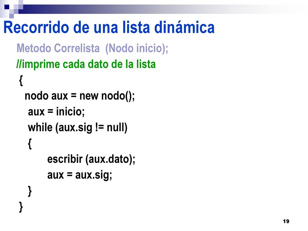 Recorrido de una lista dinámica