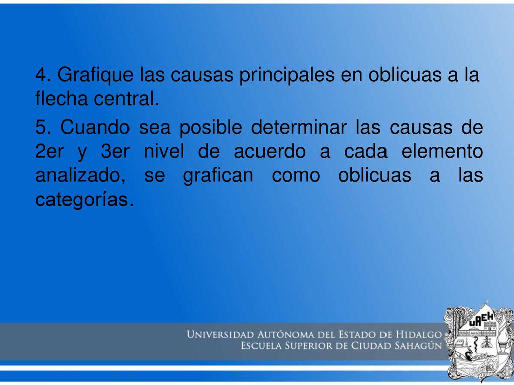 4. Grafique las causas principales en oblicuas a la flecha central. 5