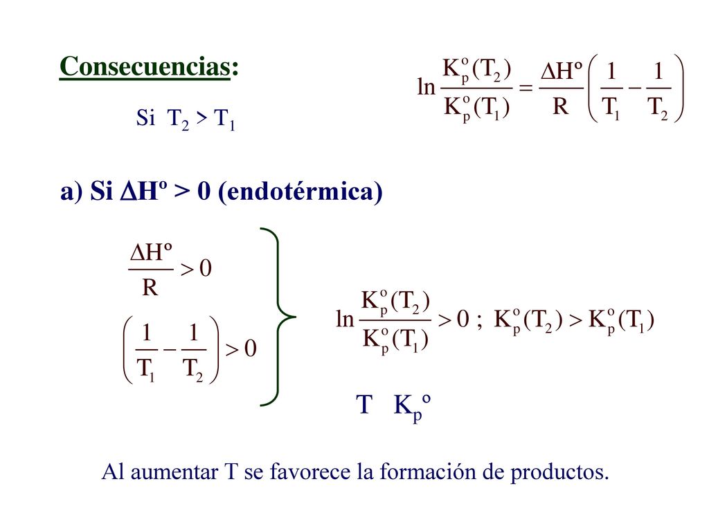 Al aumentar T se favorece la formación de productos.