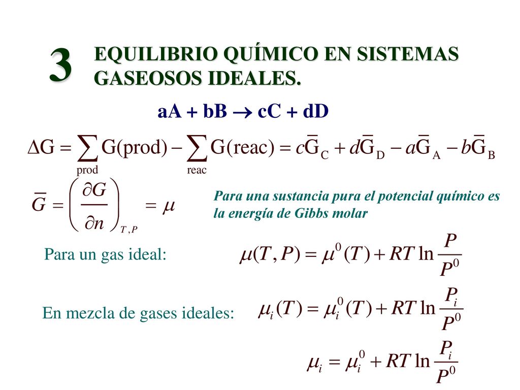 3 EQUILIBRIO QUÍMICO EN SISTEMAS GASEOSOS IDEALES. aA + bB  cC + dD