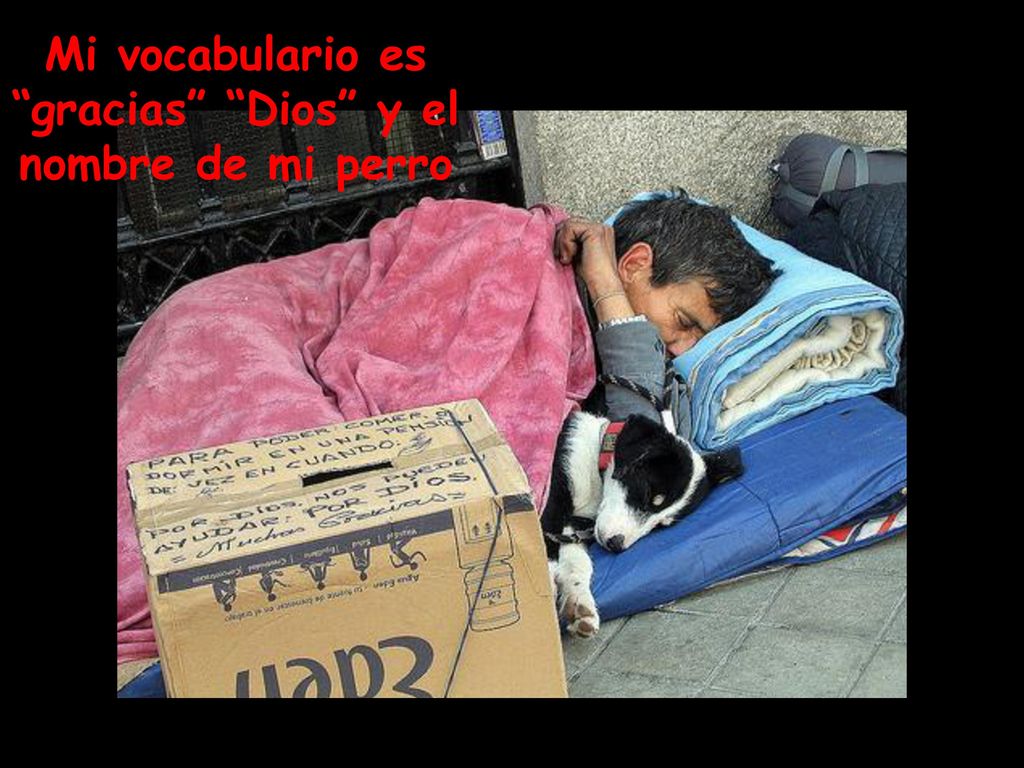Mi vocabulario es gracias Dios y el nombre de mi perro