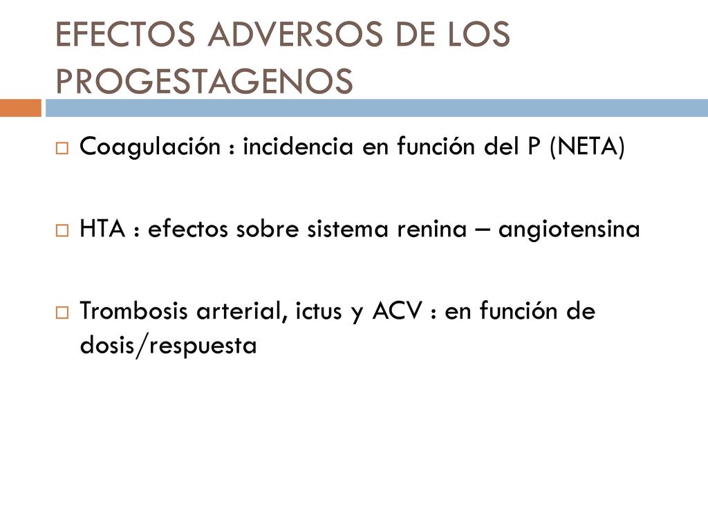 EFECTOS ADVERSOS DE LOS PROGESTAGENOS