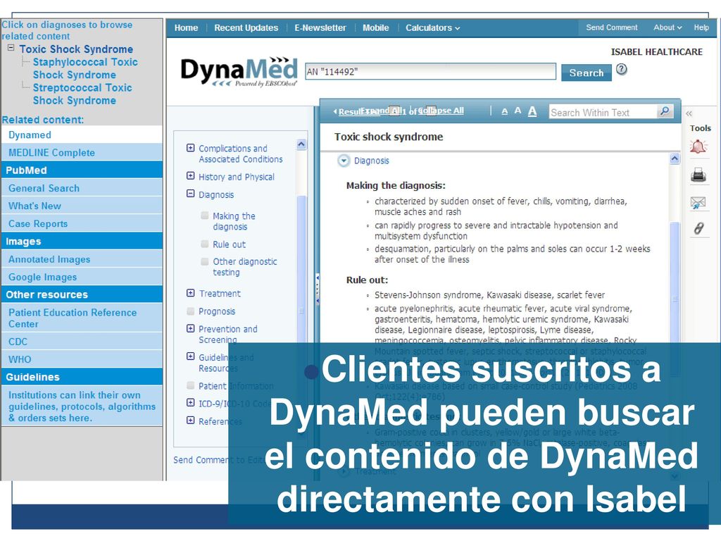 Clientes suscritos a DynaMed pueden buscar el contenido de DynaMed directamente con Isabel