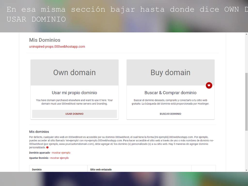 En esa misma sección bajar hasta donde dice OWN DOMAIN y dar Click en