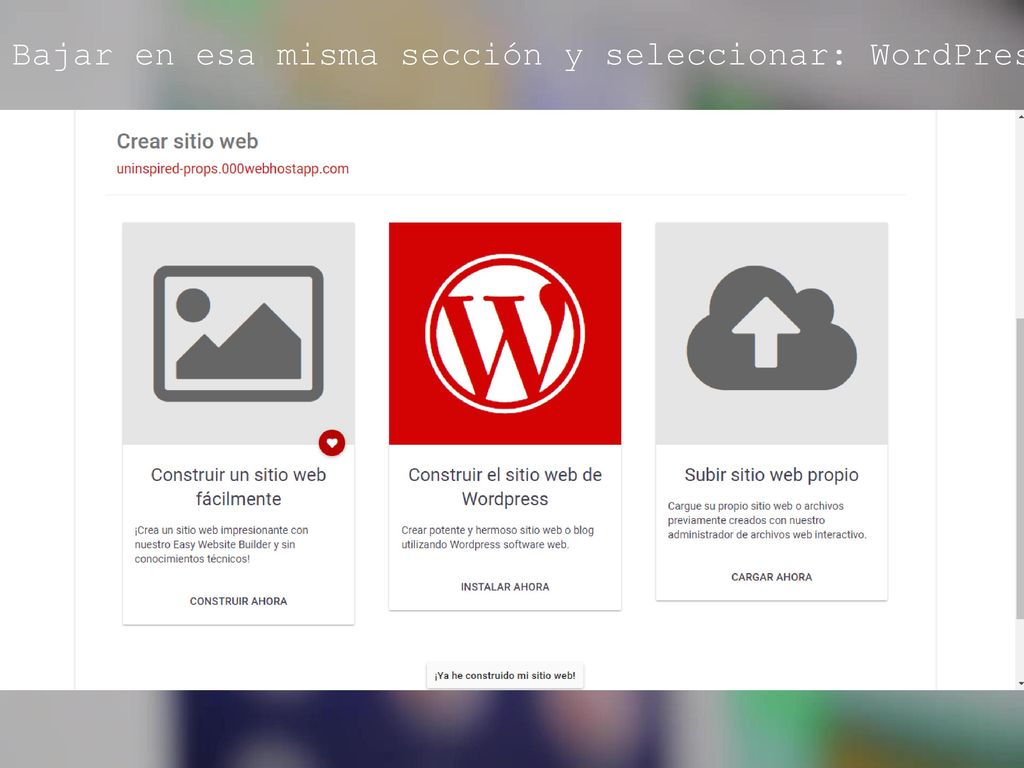Bajar en esa misma sección y seleccionar: WordPress y dar Click en Instalar Ahora