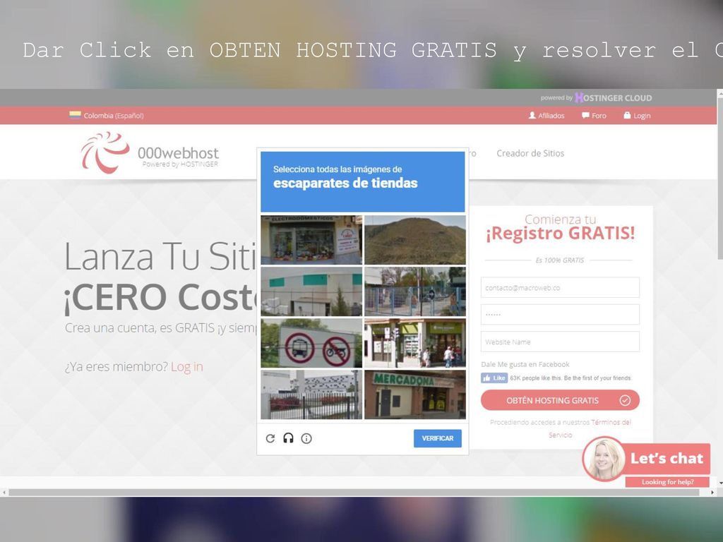 Dar Click en OBTEN HOSTING GRATIS y resolver el Captcha