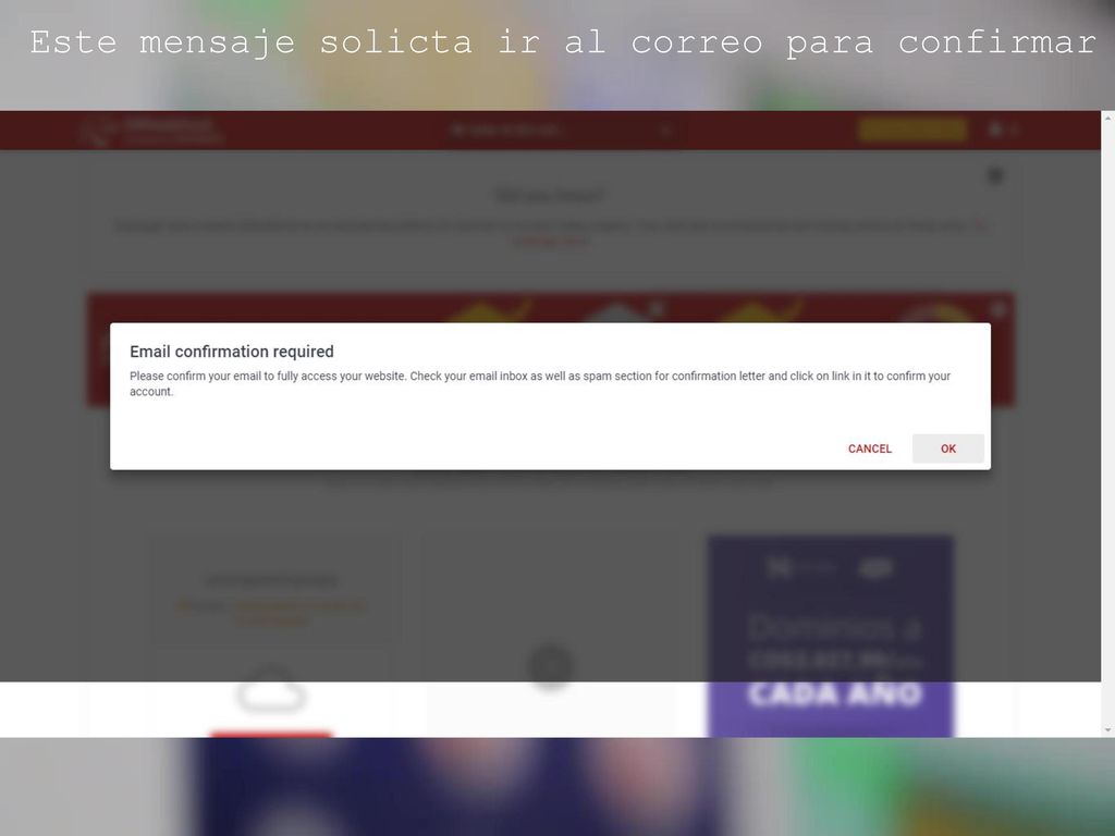 Este mensaje solicta ir al correo para confirmar la cuenta, damos Click en OK