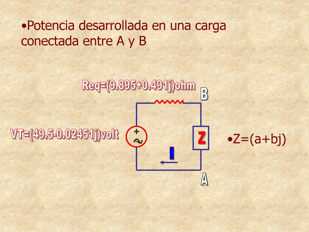 Potencia desarrollada en una carga conectada entre A y B