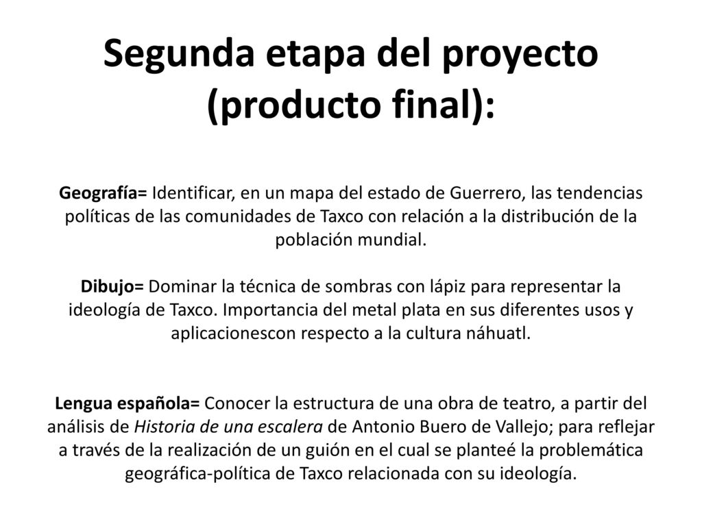 Segunda etapa del proyecto (producto final): Geografía= Identificar, en un mapa del estado de Guerrero, las tendencias políticas de las comunidades de Taxco con relación a la distribución de la población mundial.