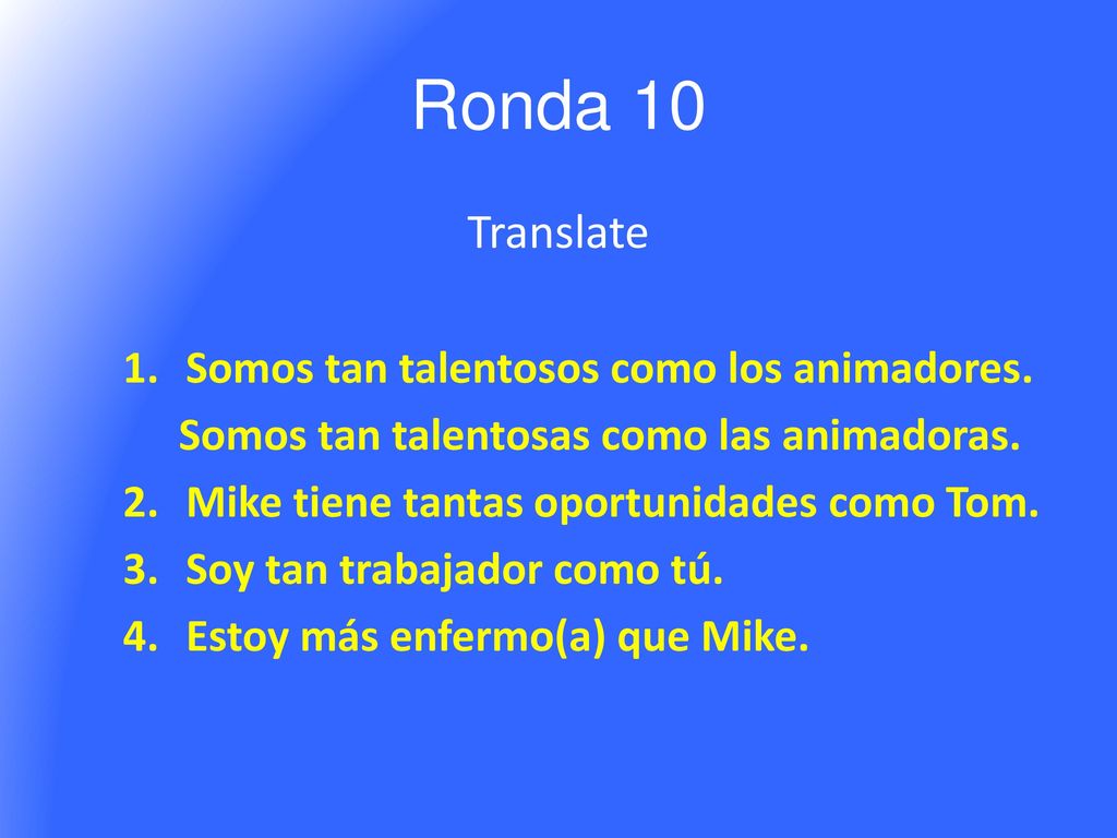Ronda 10 Translate Somos tan talentosos como los animadores.