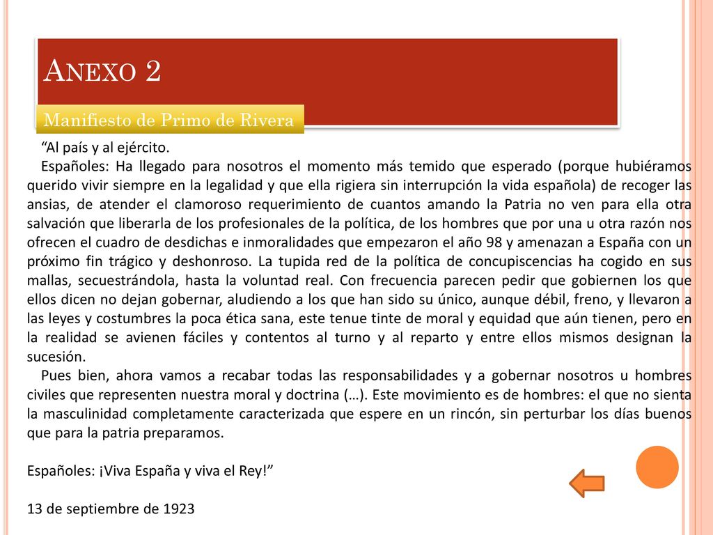 Anexo 2 Manifiesto de Primo de Rivera Al país y al ejército.