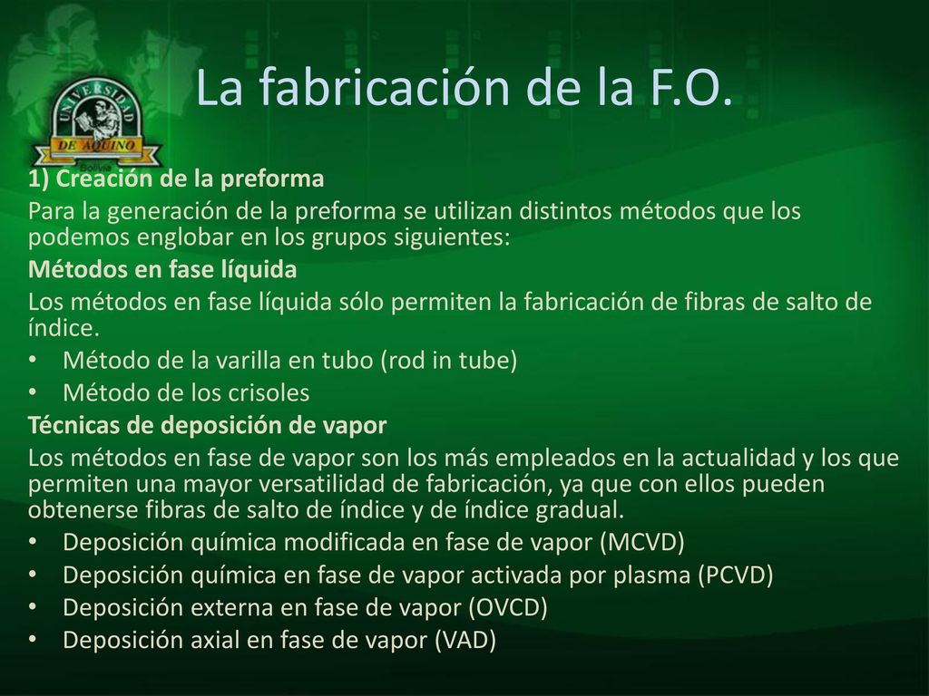 La fabricación de la F.O. 1) Creación de la preforma