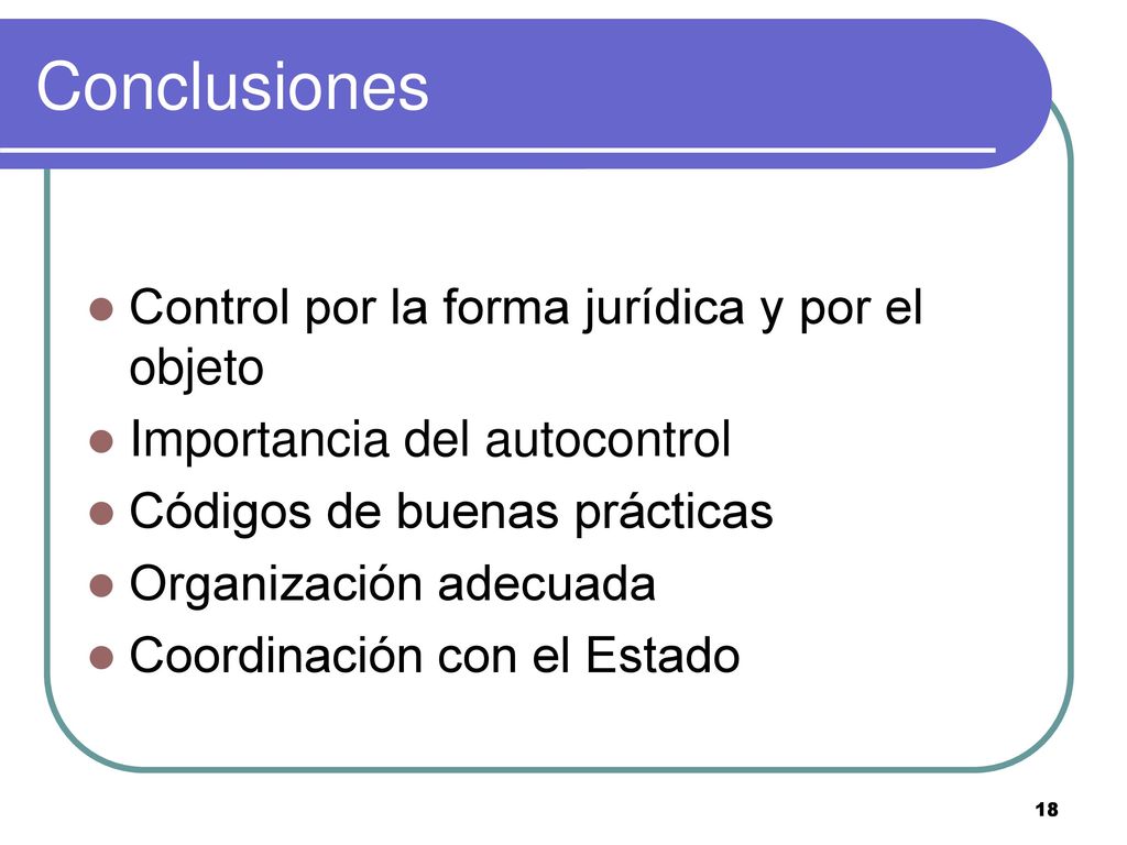 Conclusiones Control por la forma jurídica y por el objeto
