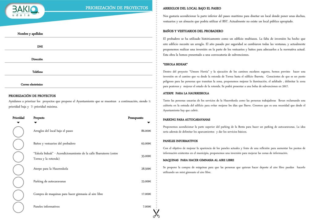  PRIORIZACIÓN DE PROYECTOS ARREGLOS DEL LOCAL BAJO EL PASEO
