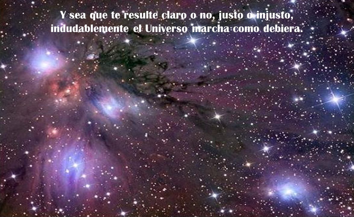 Y sea que te resulte claro o no, justo o injusto, indudablemente el Universo marcha como debiera.