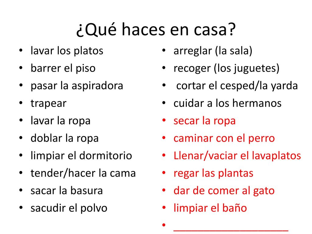 ¿Qué haces en casa lavar los platos barrer el piso