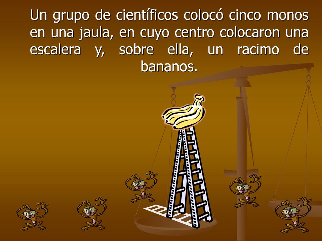 Un grupo de científicos colocó cinco monos en una jaula, en cuyo centro colocaron una escalera y, sobre ella, un racimo de bananos.