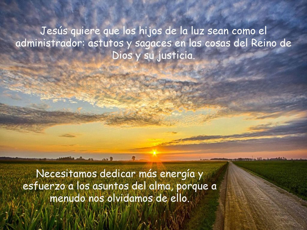 Jesús quiere que los hijos de la luz sean como el administrador: astutos y sagaces en las cosas del Reino de Dios y su justicia.