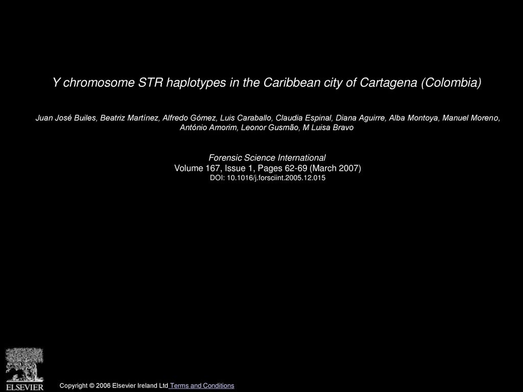 Y chromosome STR haplotypes in the Caribbean city of Cartagena (Colombia)