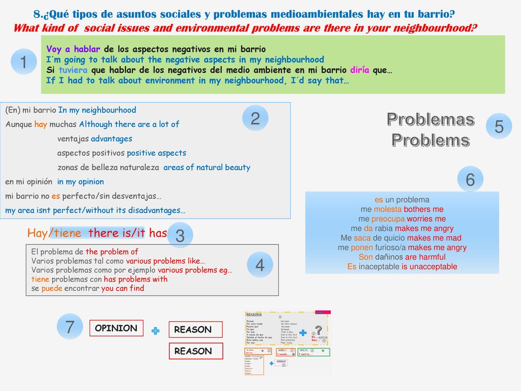 8.¿Qué tipos de asuntos sociales y problemas medioambientales hay en tu barrio What kind of social issues and environmental problems are there in your neighbourhood