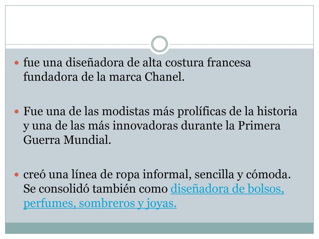 fue una diseñadora de alta costura francesa fundadora de la marca Chanel.