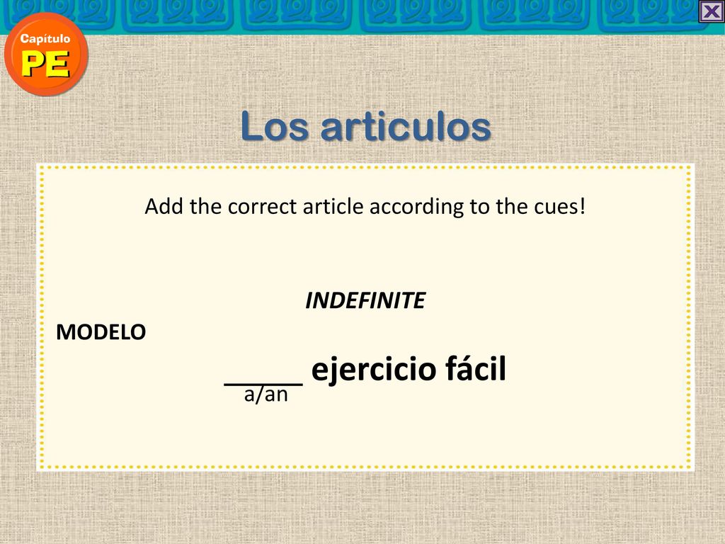 Add the correct article according to the cues!