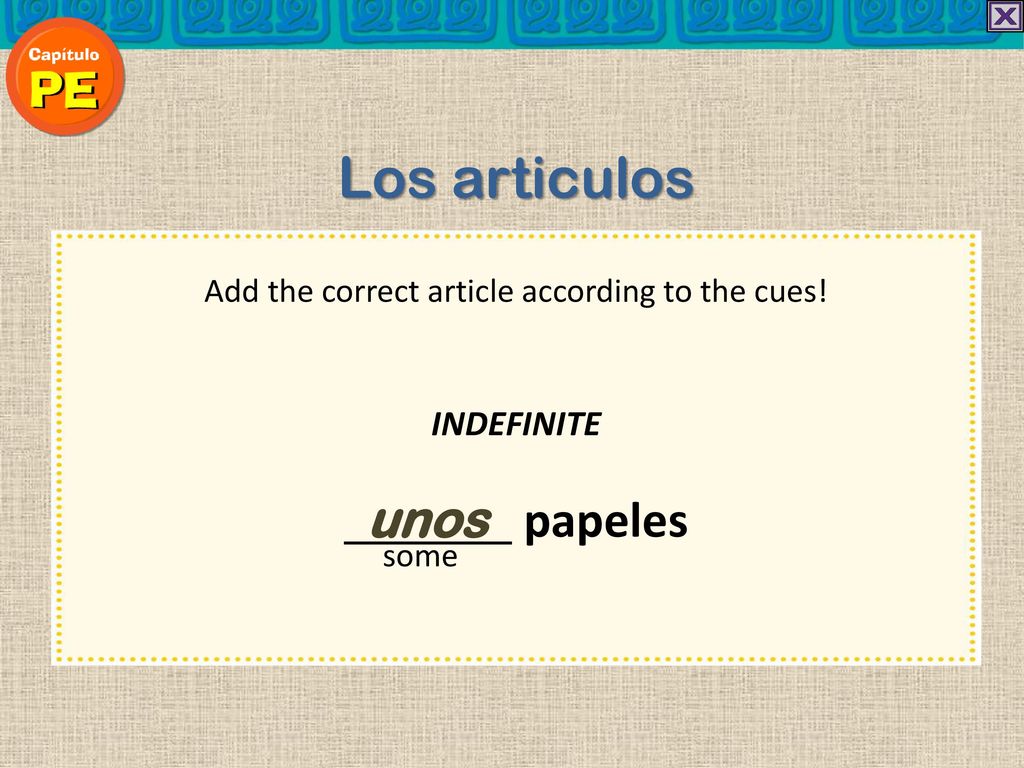 Add the correct article according to the cues!