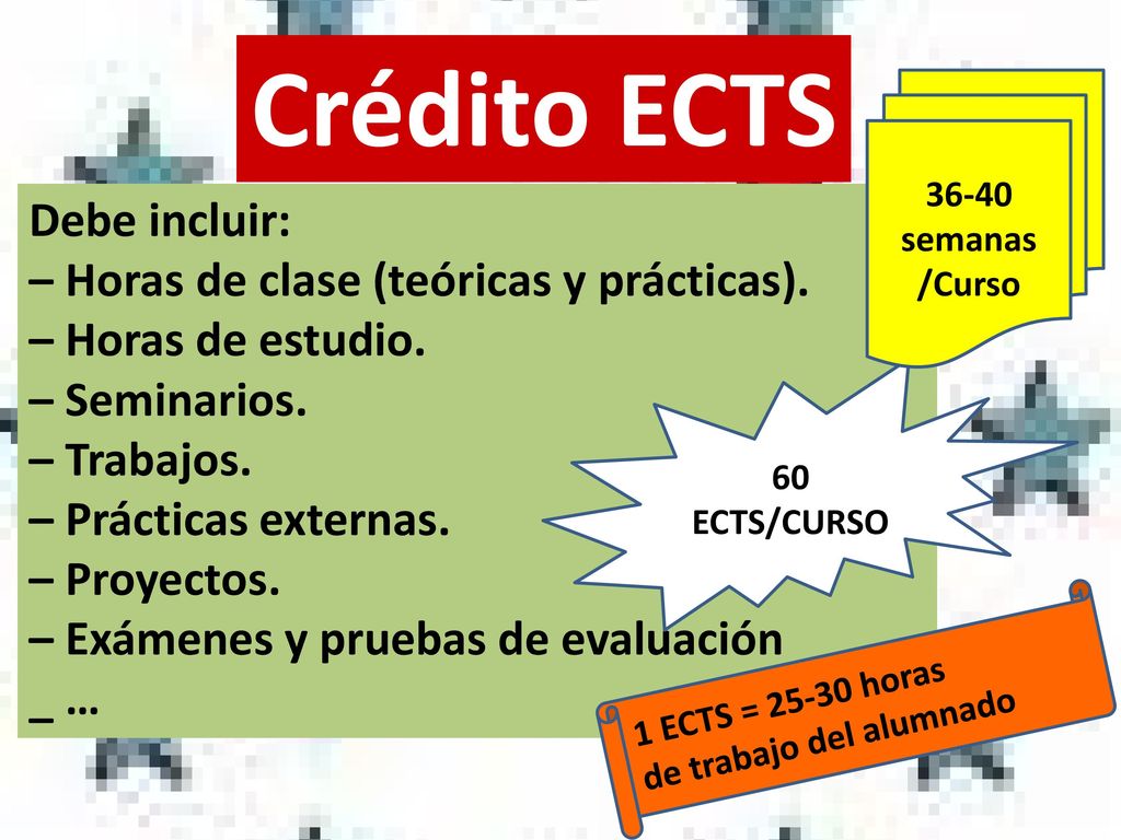 Crédito ECTS Debe incluir: – Horas de clase (teóricas y prácticas).