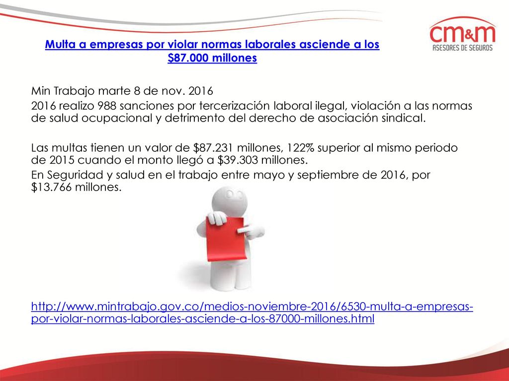Multa a empresas por violar normas laborales asciende a los $87