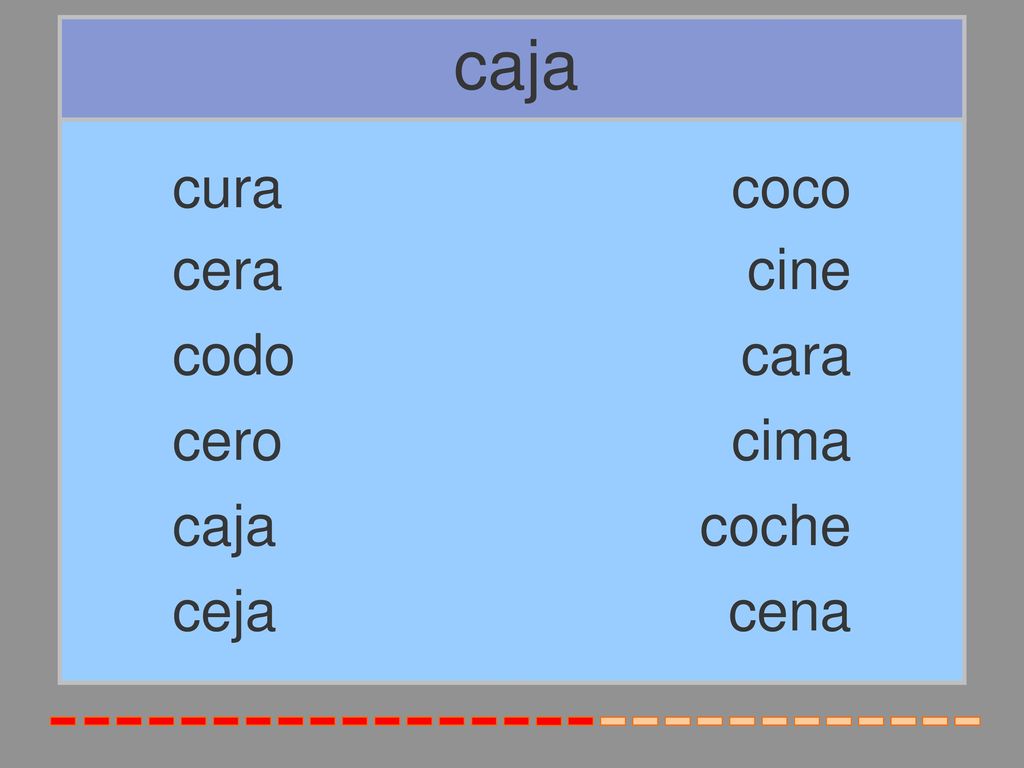 caja cura coco cera cine codo cara cero cima caja coche ceja cena