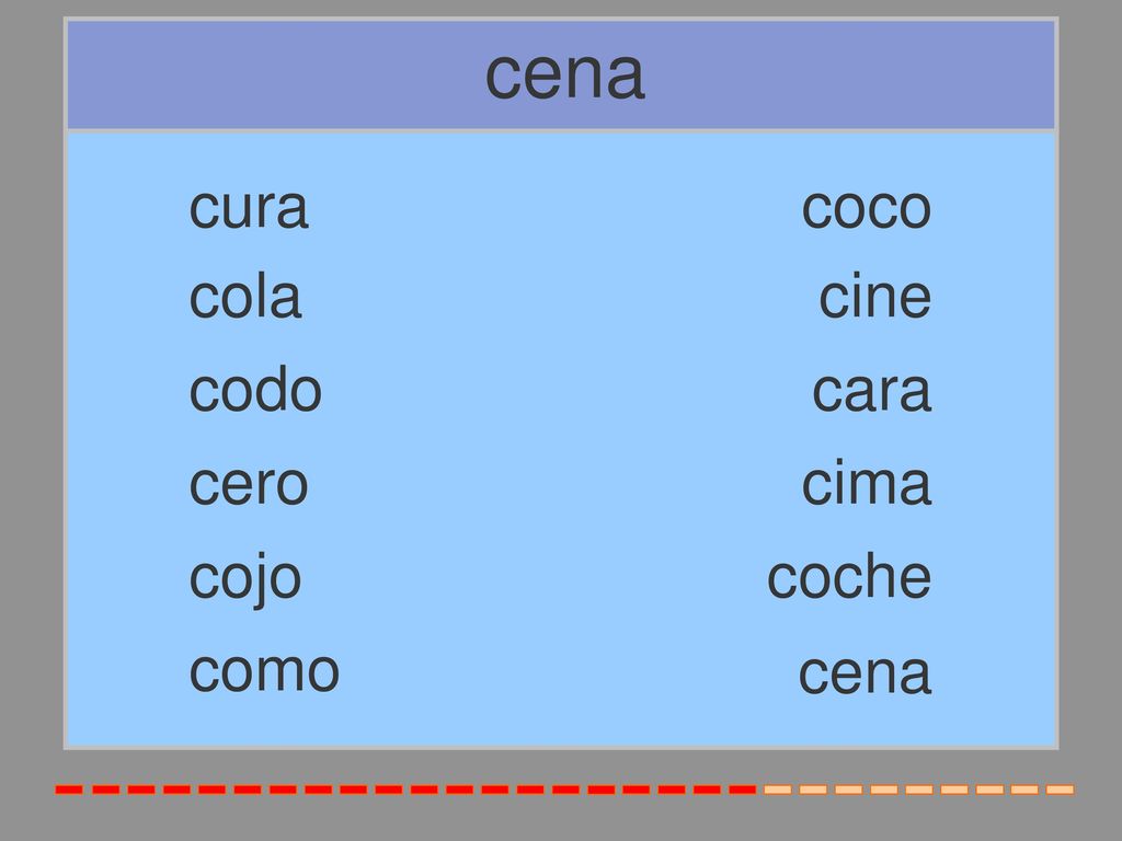 cena cura coco cola cine codo cara cero cima cojo coche como cena
