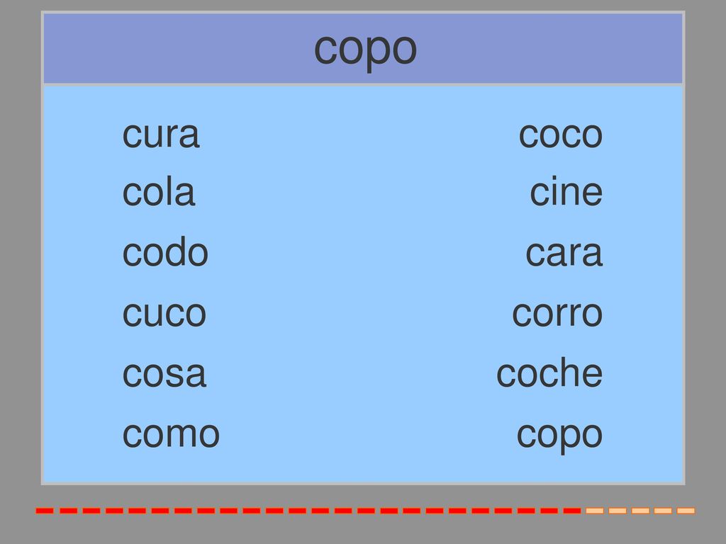 copo cura coco cola cine codo cara cuco corro cosa coche como copo