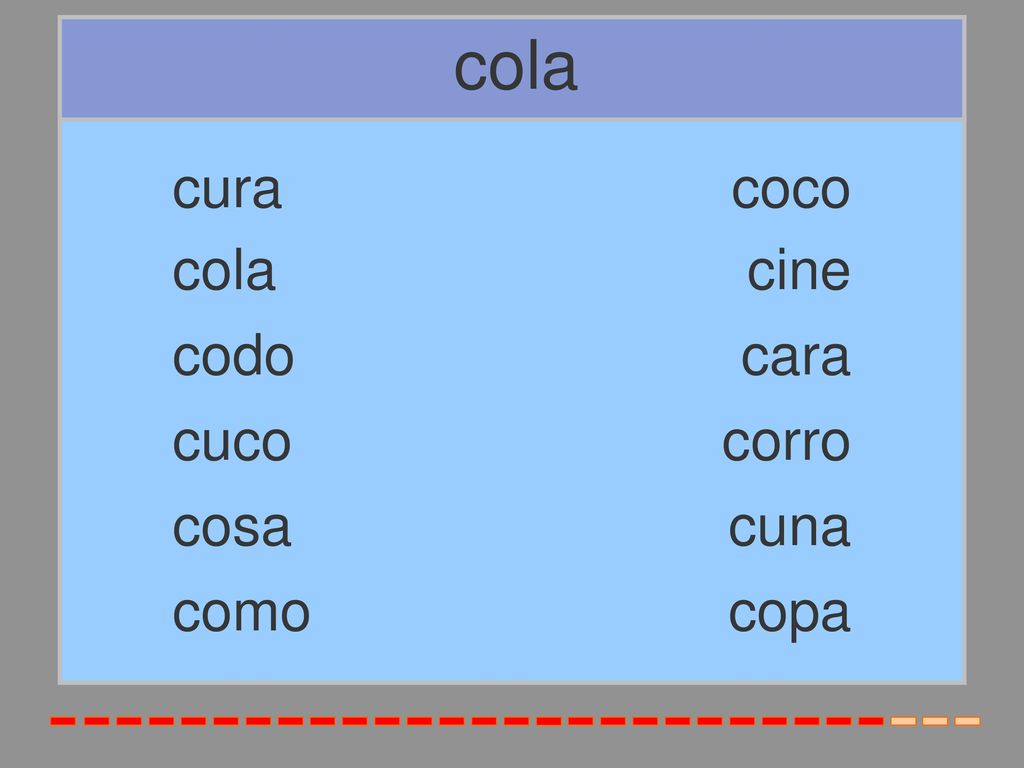 cola cura coco cola cine codo cara cuco corro cosa cuna como copa