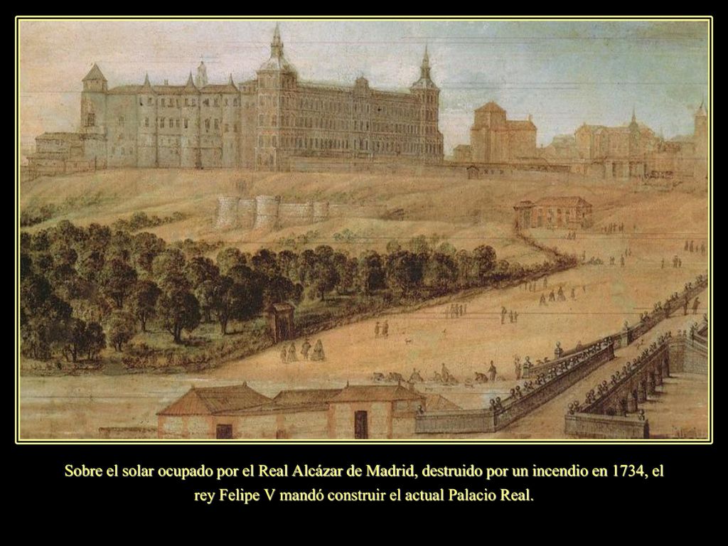 Sobre el solar ocupado por el Real Alcázar de Madrid, destruido por un incendio en 1734, el rey Felipe V mandó construir el actual Palacio Real.