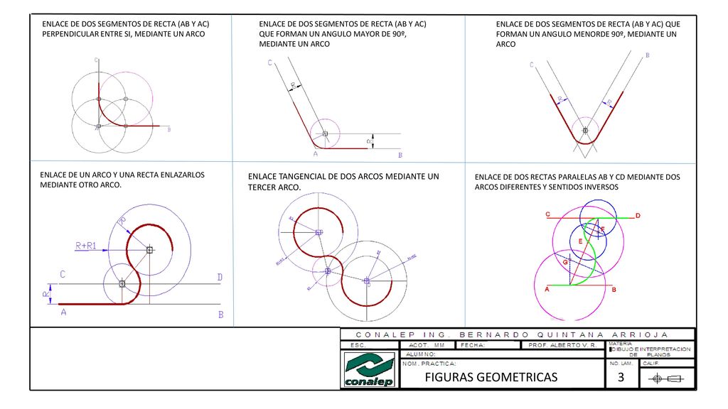 ENLACE DE DOS SEGMENTOS DE RECTA (AB Y AC) PERPENDICULAR ENTRE SI, MEDIANTE UN ARCO