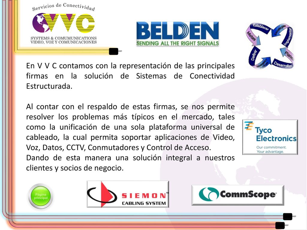 En V V C contamos con la representación de las principales firmas en la solución de Sistemas de Conectividad Estructurada.
