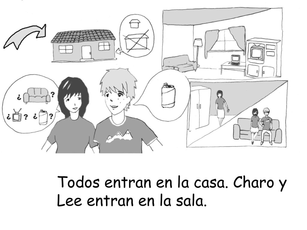 Todos entran en la casa. Charo y Lee entran en la sala.