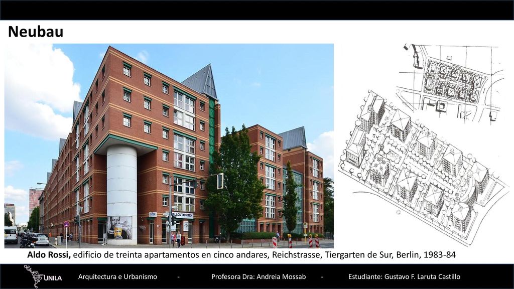 Neubau Aldo Rossi, edificio de treinta apartamentos en cinco andares, Reichstrasse, Tiergarten de Sur, Berlin,