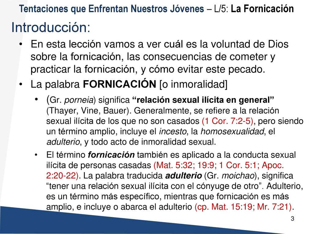 Tentaciones que Enfrentan Nuestros Jóvenes – L/5: La Fornicación