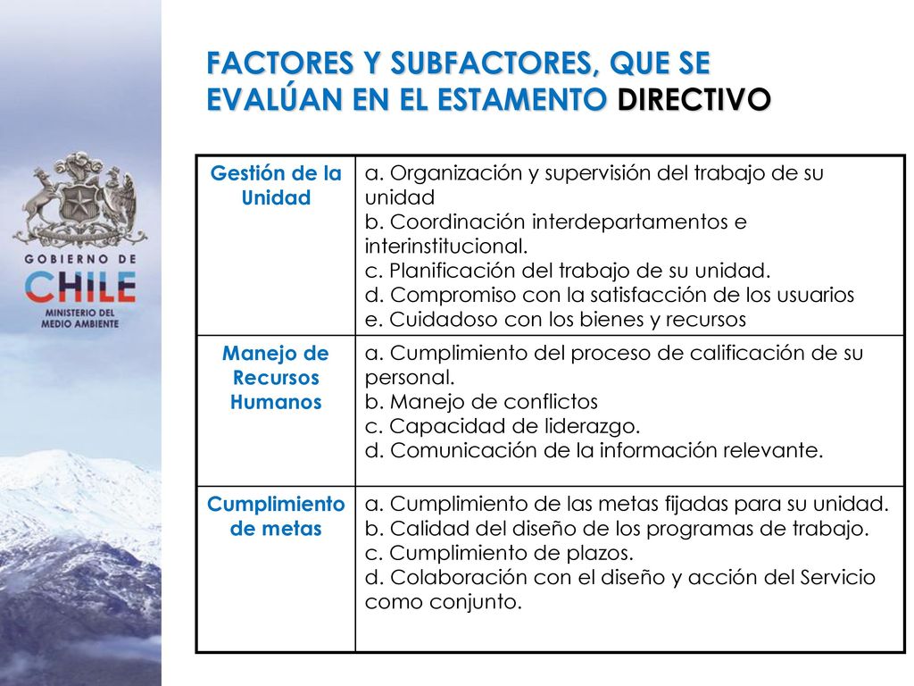 FACTORES Y SUBFACTORES, QUE SE EVALÚAN EN EL ESTAMENTO DIRECTIVO