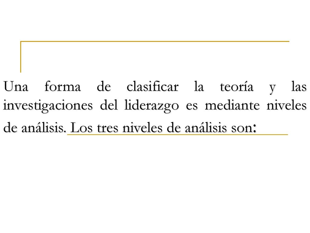 Una forma de clasificar la teoría y las investigaciones del liderazgo es mediante niveles de análisis.
