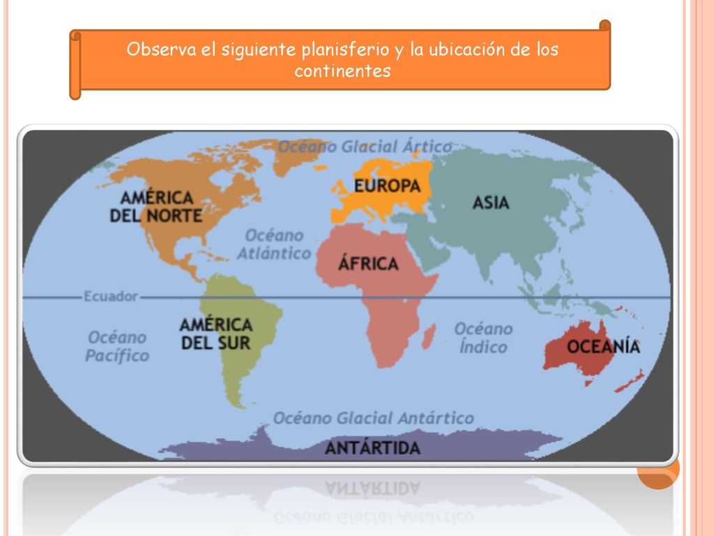 Observa el siguiente planisferio y la ubicación de los continentes