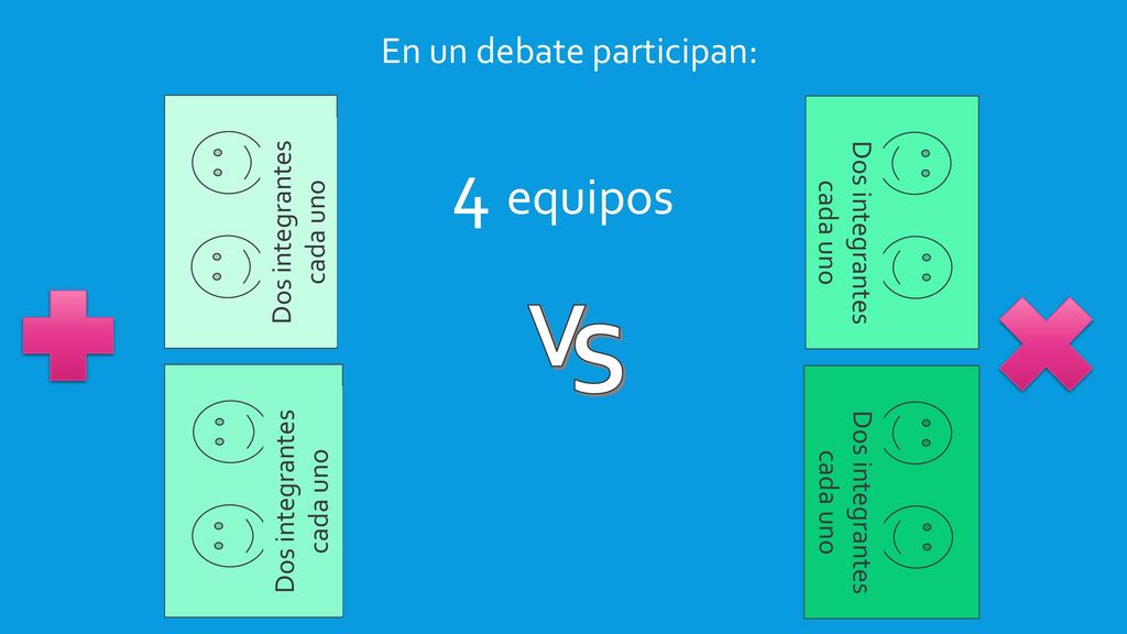 S V 4 equipos En un debate participan: Dos integrantes cada uno