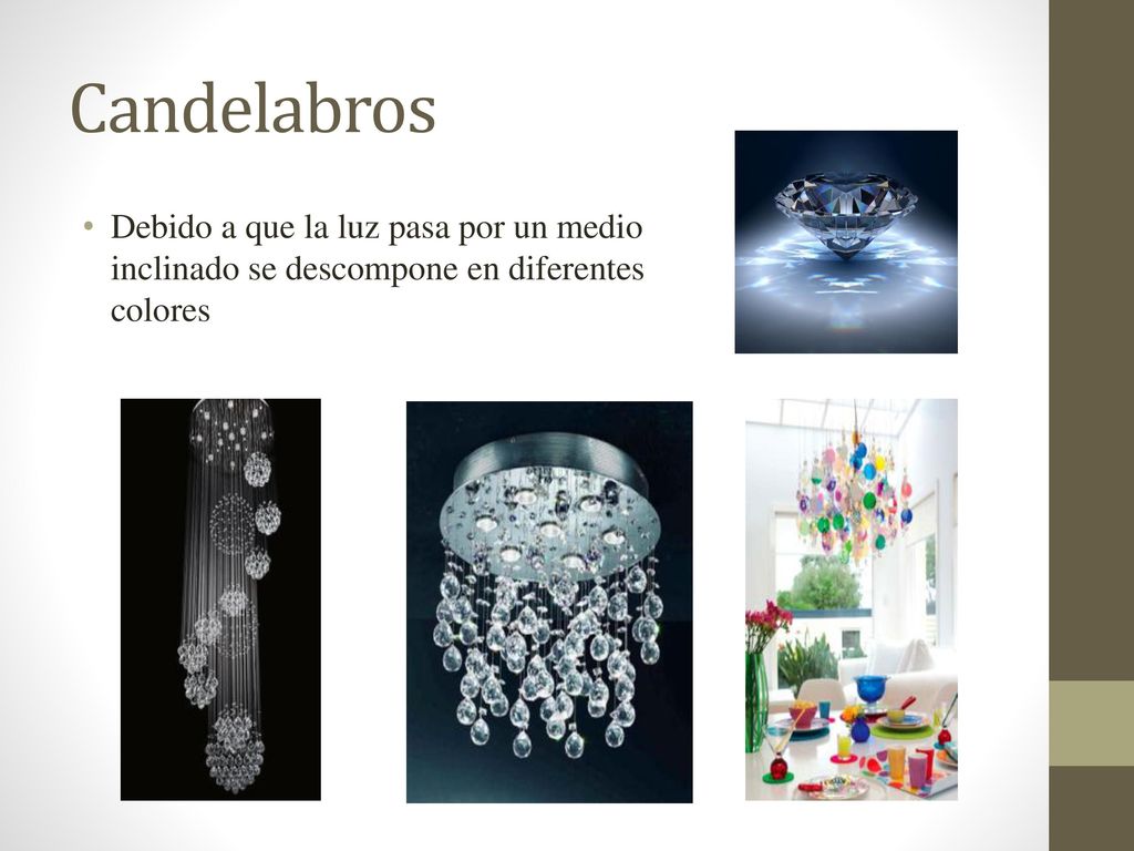 Candelabros Debido a que la luz pasa por un medio inclinado se descompone en diferentes colores.