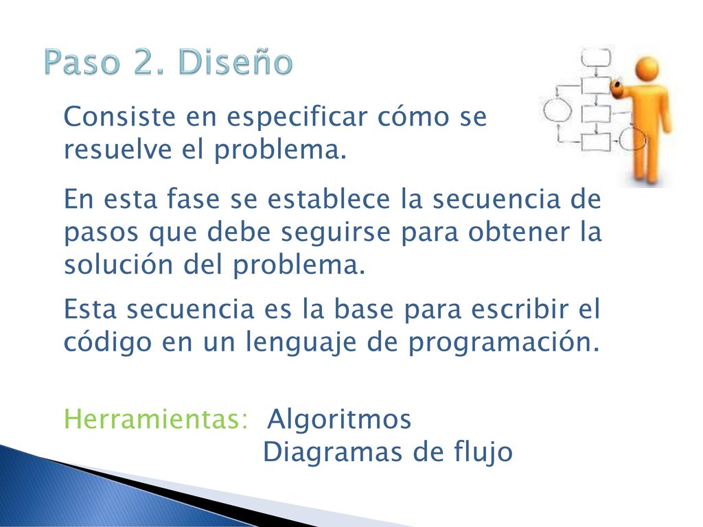 Paso 2. Diseño Consiste en especificar cómo se resuelve el problema.