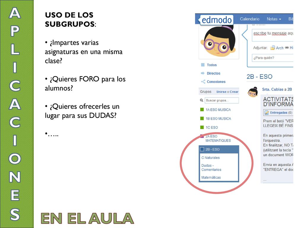 S A P L I C ON E EN EL AULA USO DE LOS SUBGRUPOS: