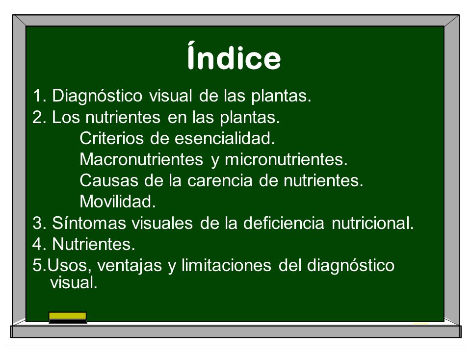 Índice 1. Diagnóstico visual de las plantas.