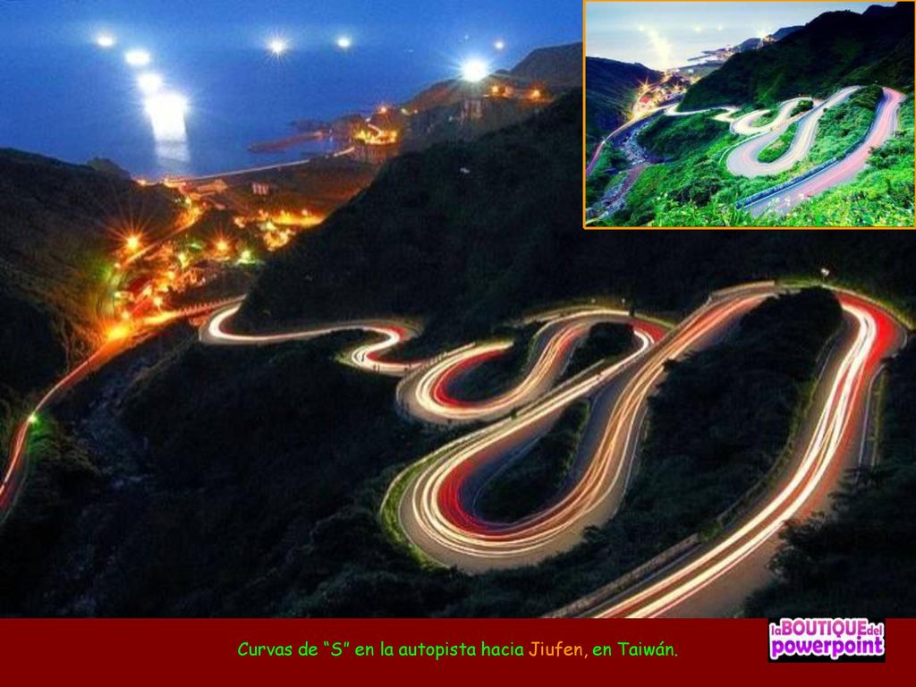 Curvas de S en la autopista hacia Jiufen, en Taiwán.