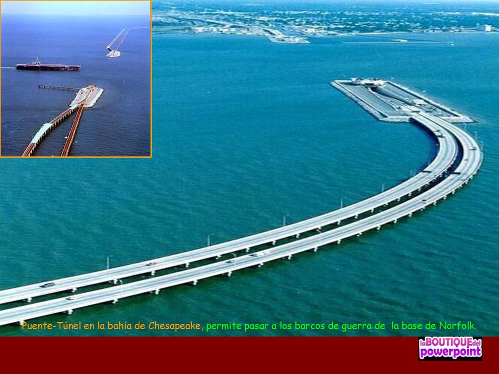 Puente-Túnel en la bahía de Chesapeake, permite pasar a los barcos de guerra de la base de Norfolk.