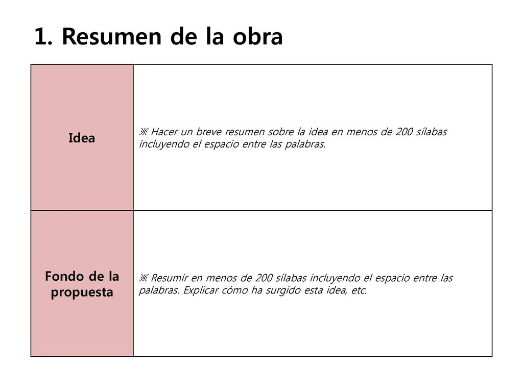 1. Resumen de la obra Idea Fondo de la propuesta